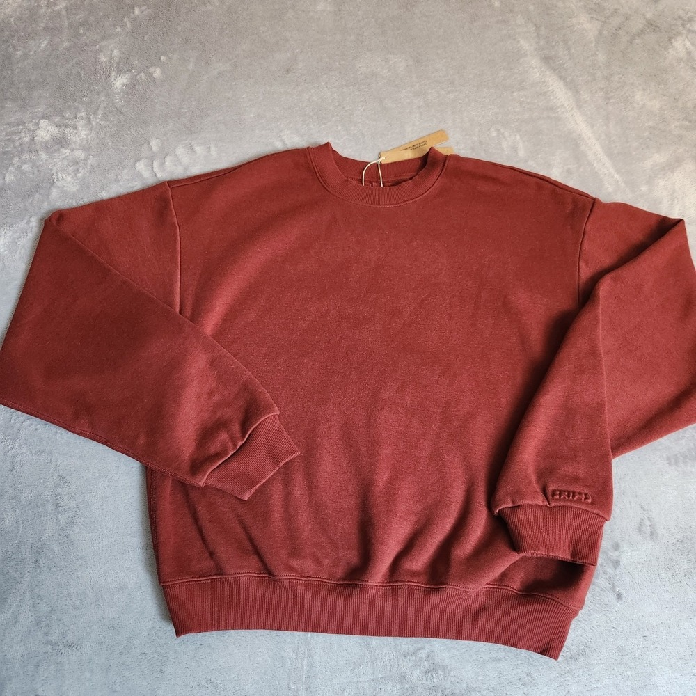 New SKIMS Cotton Fleece Classic Crew Sweatshirt Merlot Red M Casual Comfy Lounge